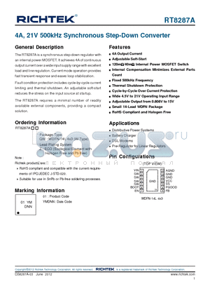 RT8287A datasheet - 4A, 21V 500kHz Synchronous Step-Down Converter