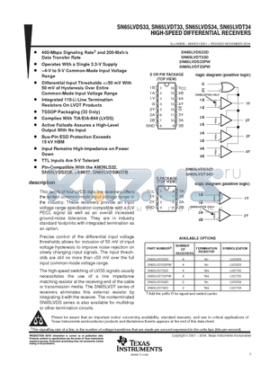 SN65LVDS33 datasheet - HIGH SPEED DIFFERENTIAL RECEIVERS