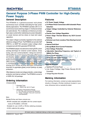 RT8800A datasheet - General Purpose 3-Phase PWM Controller for High-Density Power Supply