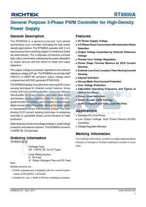 RT8800A_11 datasheet - General Purpose 3-Phase PWM Controller for High-Density Power Supply