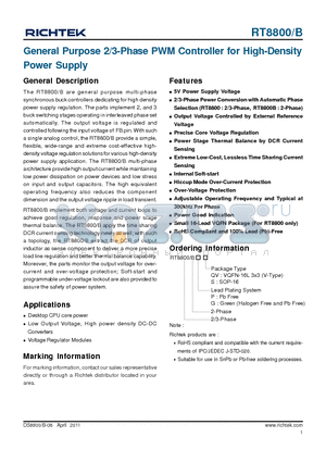 RT8800GS datasheet - General Purpose 2/3-Phase PWM Controller for High-Density Power Supply