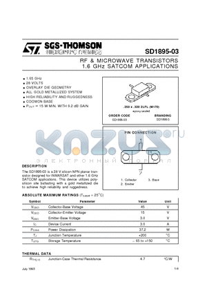 SD1895-03 datasheet - RF & MICROWAVE TRANSISTORS 1.6 GHz SATCOM APPLICATIONS