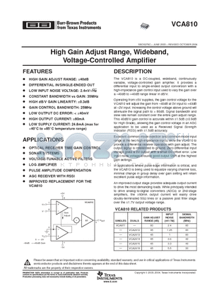 VCA810 datasheet - High Gain Adjust Range, Wideband, Voltage-Controlled Amplifier