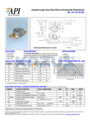 SD197-70-72-591 datasheet - Cooled Large Area Red Silicon Avalanche Photodiode