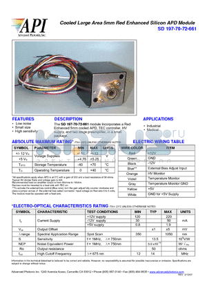 SD197-70-72-661 datasheet - Cooled Large Area 5mm Red Enhanced Silicon APD Module