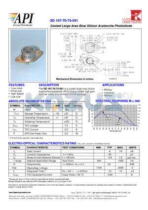 SD197-70-74-591 datasheet - Cooled Large Area Blue Silicon Avalanche Photodiode