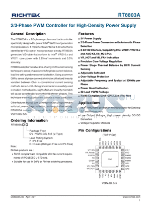 RT8803A_11 datasheet - 2/3-Phase PWM Controller for High-Density Power Supply