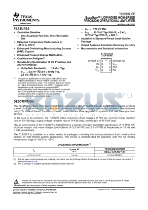 TLE2027-EP datasheet - Excalibur LOW-NOISE HIGH-SPEED PRECISION OPERATIONAL AMPLIFIER