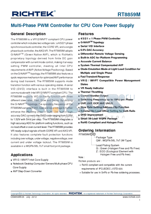 RT8859M datasheet - Multi-Phase PWM Controller for CPU Core Power Supply