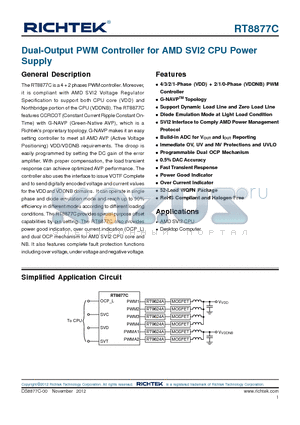 RT8877C datasheet - Dual-Output PWM Controller for AMD SVI2 CPU Power Supply