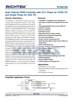 RT8876A datasheet - Dual Channel PWM Controller with 3/2/1 Phase for CORE VR and Single Phase for AXG VR