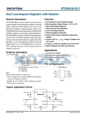 RT9002A datasheet - Dual Low-Dropout Regulator with Detector