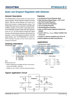 RT9002A_11 datasheet - Dual Low Dropout Regulator with Detector