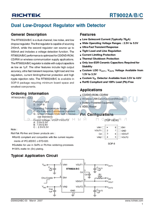 RT9002B-PS datasheet - Dual Low-Dropout Regulator with Detector