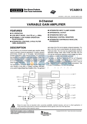 VCA8613YR datasheet - 8-Channel VARIABLE GAIN AMPLIFIER