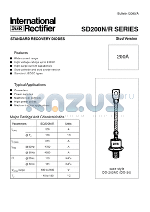 SD200N datasheet - STANDARD RECOVERY DIODES Stud Version