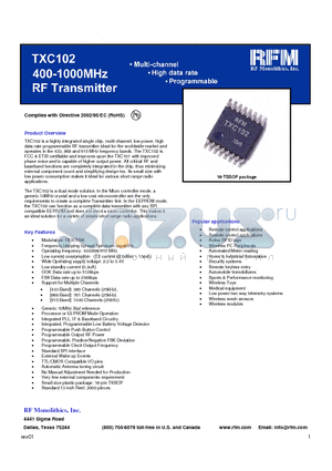 TXC102 datasheet - Multi-channel High tae rate Programmable