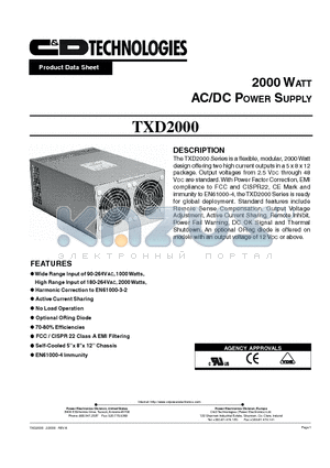 TXD2000 datasheet - 2000 WATT AC/DC POWER SUPPLY