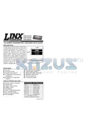 TXE-315-KH datasheet - KH SERIES TRANSMITTER / ENCODER DATA