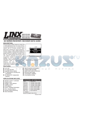 TXE-315-KH datasheet - KH SERIES RECEIVER / DECODER DATA