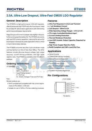 RT9009 datasheet - 2.5A, Ultra-Low Dropout, Ultra-Fast CMOS LDO Regulator