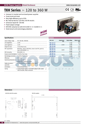 TXH240-148 datasheet - AC/DC Power Supplies Metal Enclosure