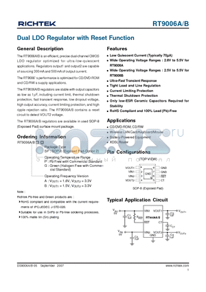 RT9006A datasheet - Dual LDO Regulator with Reset Function