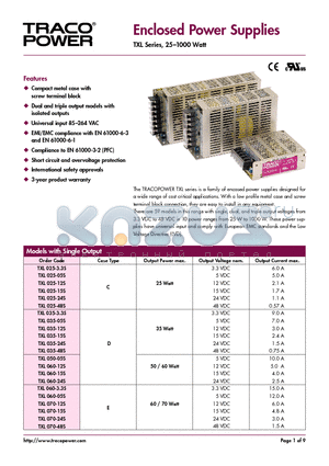 TXL060-0512DI datasheet - Enclosed Power Supplies