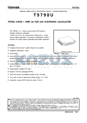 T9790U datasheet - CMOS 1 CHIP LSI FOR LCD ELECTRONIC CALCULATOR