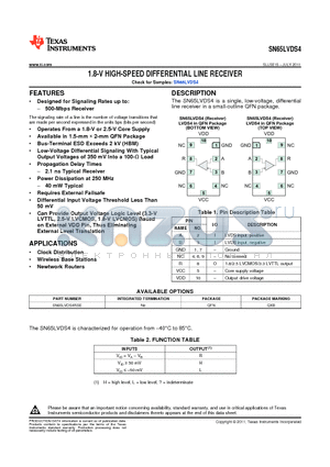 SN65LVDS4 datasheet - 1.8-V HIGH-SPEED DIFFERENTIAL LINE RECEIVER