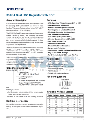 RT9012_11 datasheet - 300mA Dual LDO Regulator with POR