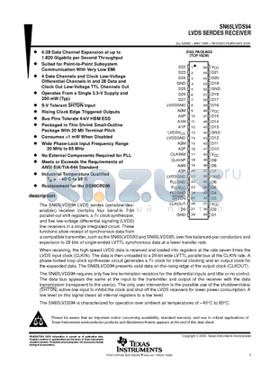 SN65LVDS94 datasheet - LVDS SERDES RECEIVER