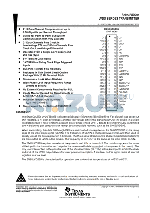 SN65LVDS95 datasheet - LVDS SERDES TRANSMITTER