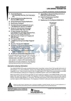 SN65LVDS95-EP datasheet - LVDS SERDES TRANSMITTER