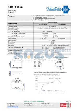 TXO-P9-H-6P datasheet - SMD TCXO HCMOS Wide frequency range up to 200 MHz