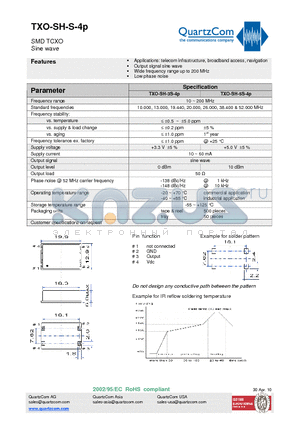 TXO-SH-5S-4P datasheet - SMD TCXO Sine wave Wide frequency range up to 200 MHz