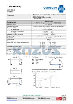 TXO-SH-3H-4P datasheet - SMD TCXO HCMOS Wide frequency range up to 200 MHz