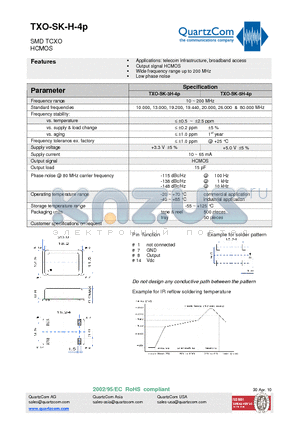 TXO-SK-3H-4P datasheet - SMD TCXO HCMOS Wide frequency range up to 200 MHz