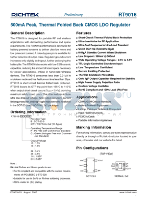 RT9016-15GB datasheet - 500mA Peak, Thermal Folded Back CMOS LDO Regulator