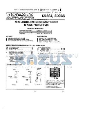 SD204 datasheet - N-CHANNEL ENHANCEMEN-MODE D-MOS POWER FETs
