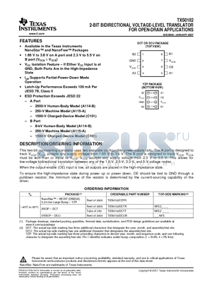 TXS0102DCTR datasheet - 2-BIT BIDIRECTIONAL VOLTAGE-LEVEL TRANSLATOR FOR OPEN-DRAIN APPLICATIONS