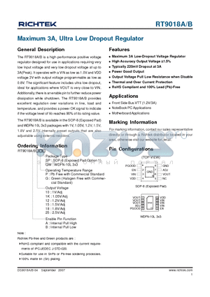 RT9018A10PQW datasheet - Maximum 3A, Ultra Low Dropout Regulator