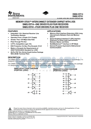 SN65LVDT14PWRG4 datasheet - MEMORY STICK INTERCONNECT EXTENDER CHIPSET WITH LVDS