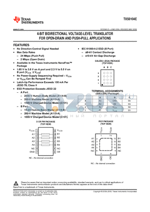 TXS0104ED datasheet - 4-BIT BIDIRECTIONAL VOLTAGE-LEVEL TRANSLATOR FOR OPEN-DRAIN AND PUSH-PULL APPLICATIONS