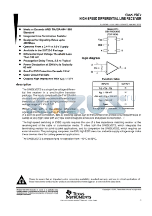 SN65LVDT2DBV datasheet - HIGH-SPEED DIFFERENTIAL LINE RECEIVER