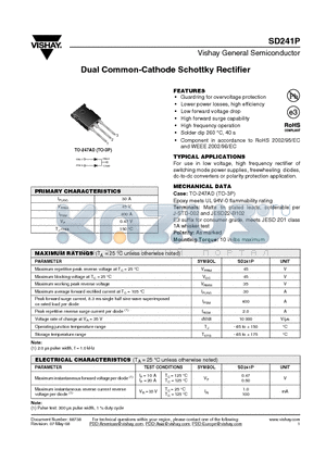 SD241P datasheet - Dual Common-Cathode Schottky Rectifier