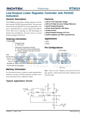 RT9024PE datasheet - Low-Dropout Linear Regulator Controller with PGOOD Indication