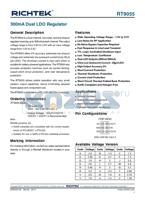 RT9055 datasheet - 300mA Dual LDO Regulator