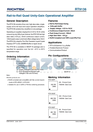 RT9136 datasheet - Rail-to-Rail Quad Unity-Gain Operational Amplifier