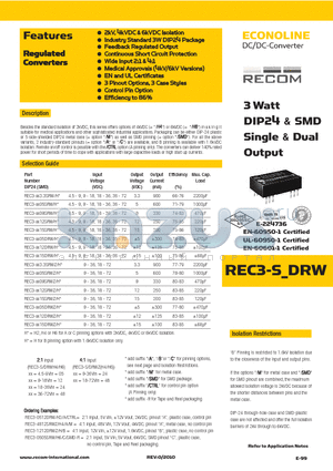 REC3-S_DRW datasheet - 3 Watt DIP24 & SMD Single & Dual Output